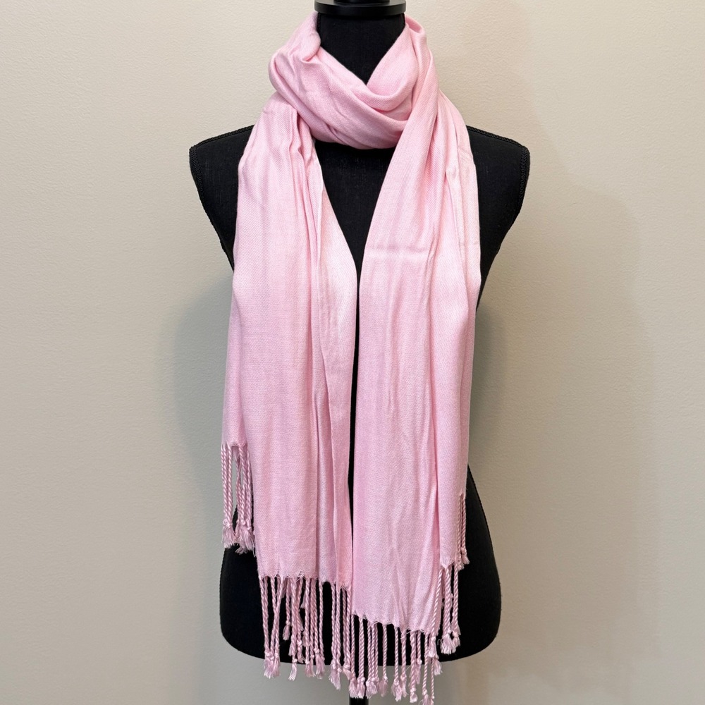Pink Pastel Wrap Scarf Fringe Tassels Soft Woven Shawl Dress Decorative Office
